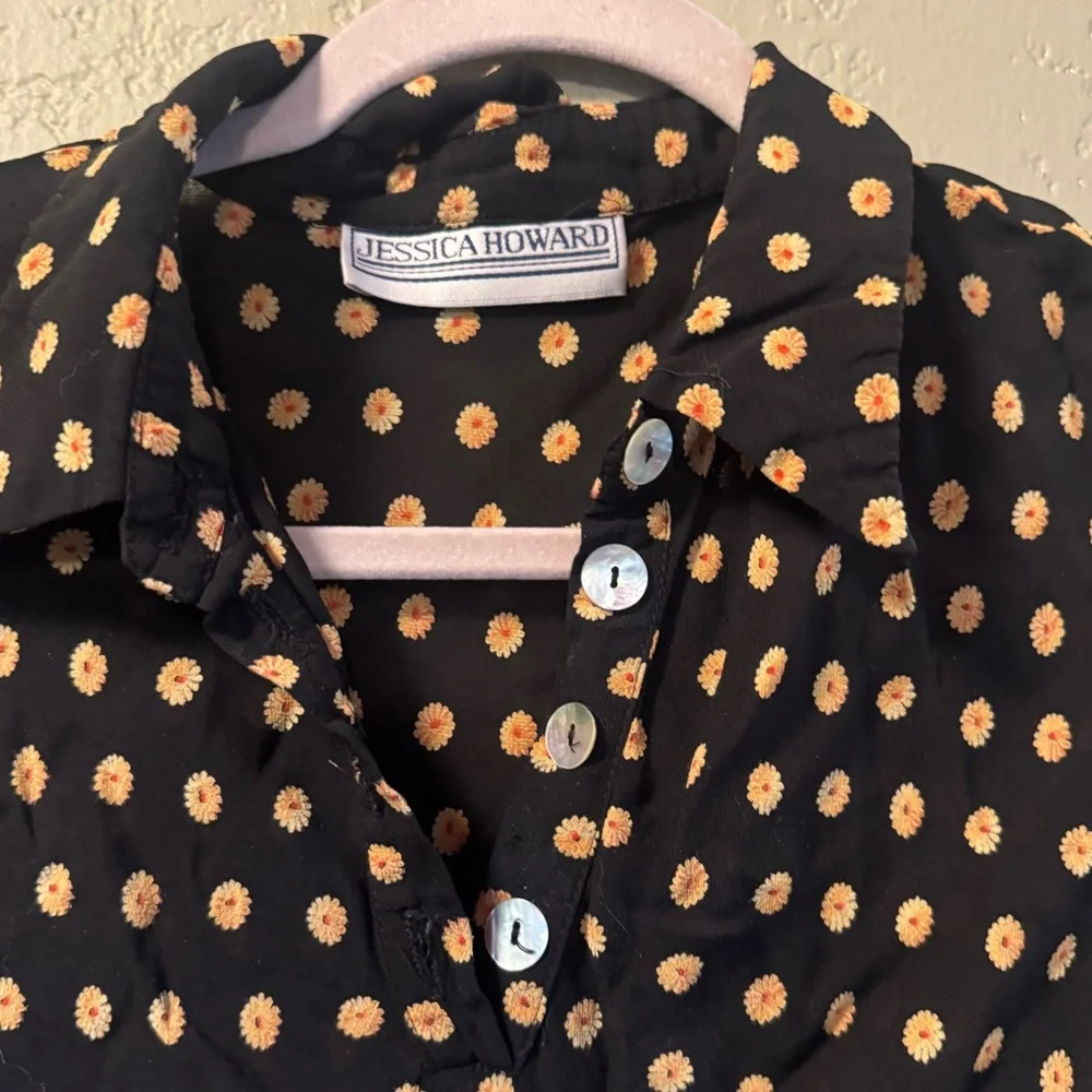 Vintage Jessica Howard Black Daisy Print Button-Front Midi Dress – Small/Medium - Picture 3 of 4